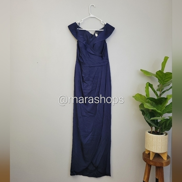 La Femme Surplice Off the Shoulder Column Gown - Picture 2 of 5